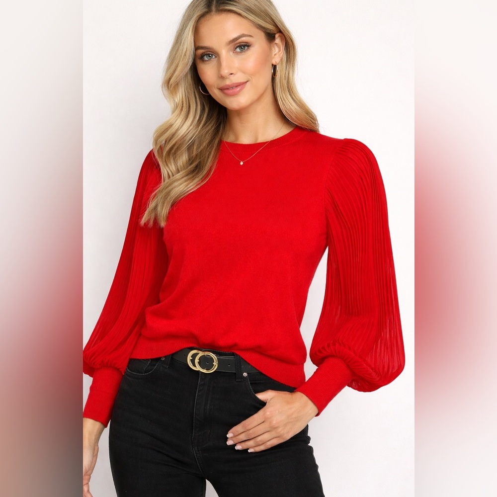 ✨ Zac & Rachel Puff Sleeve Knit Sweater Top Size M NWT ✨